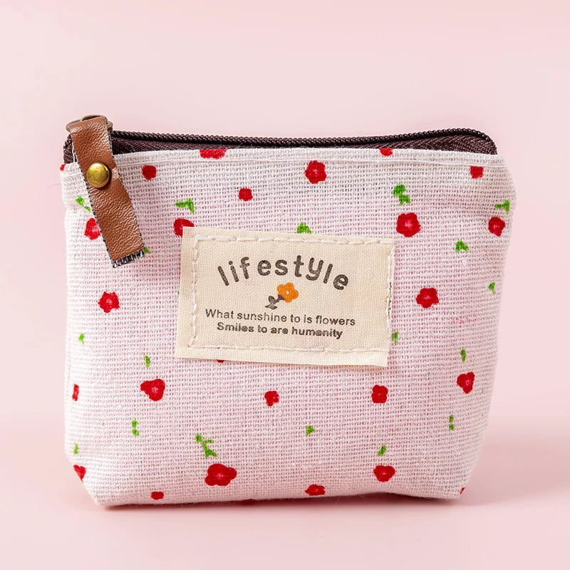 Fashion Flower Pattern Coin Purses Small Fresh Canvas Coin Wallet Lady Girls Earphone Coin Key Money Storage Bag Zipper Pouch