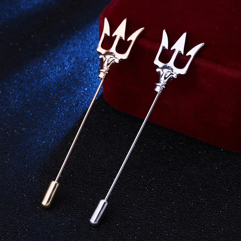 High-end Vintage Trident Brooch Metal Long Needle Lapel Pins