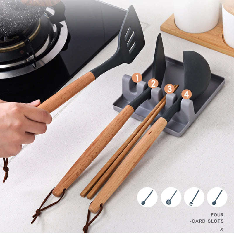 Kitchen Gadgets Kitchen Fork Spoon Holders Spatula Rack Shelf Organizer Chopsticks Holder Non-slip Spoons Pad Kitchen Utensil