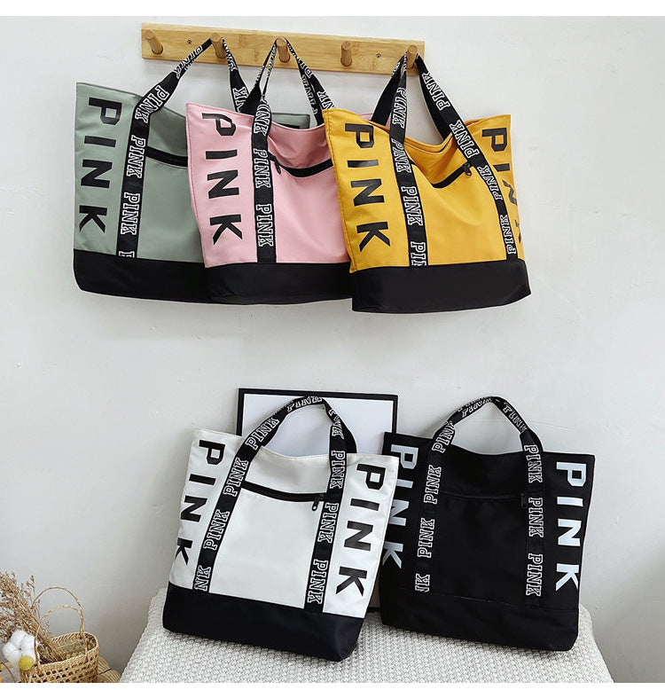 Colorblock Pink Letter Graphic Tote Handbags Woman