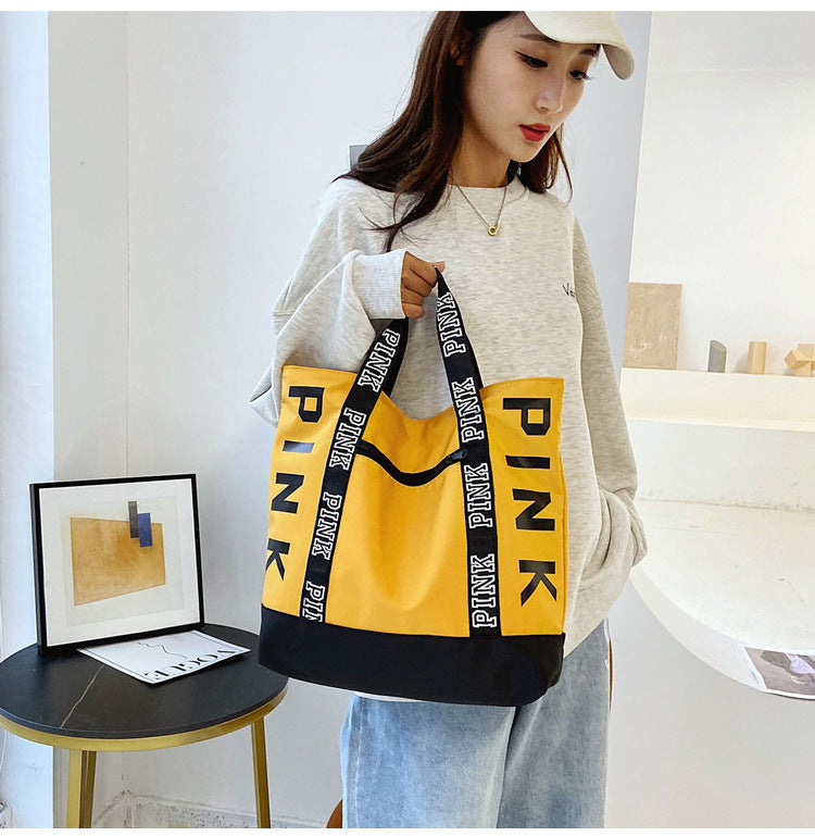 Colorblock Pink Letter Graphic Tote Handbags Woman