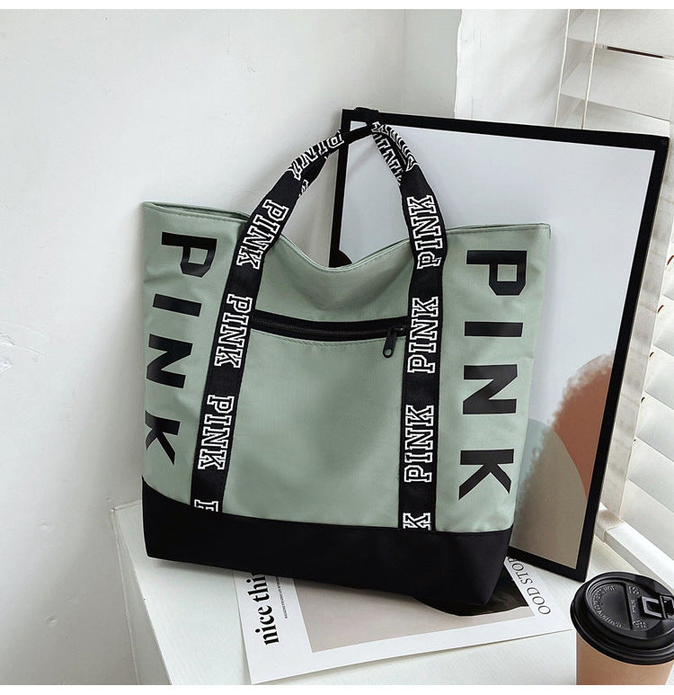 Colorblock Pink Letter Graphic Tote Handbags Woman