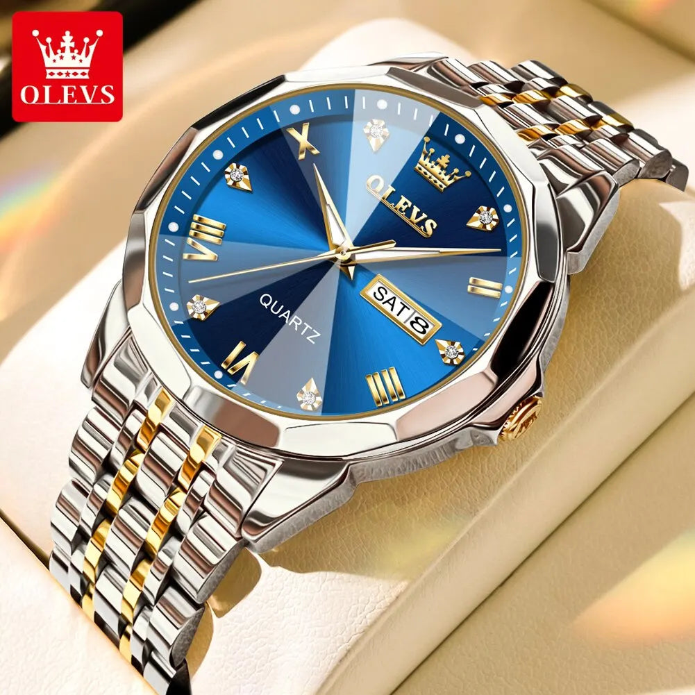 Manchester Men's Watches Rhombus Mirror Original Quartz Watch for Man Waterproof Luminous Stainless Steel Wristwatch Male Date Week