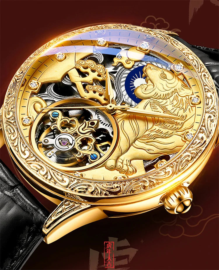 Tokyo Men's Mechanical Watch Fashion Top Brand Luxury Golden Tiger Watches Automatic Skeleton Male Clock Montre Homme