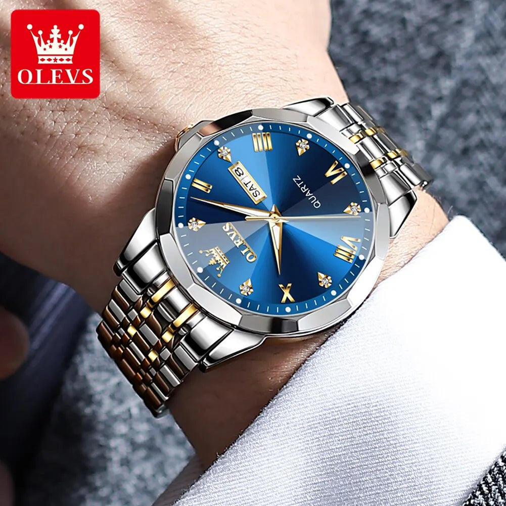 Manchester Men's Watches Rhombus Mirror Original Quartz Watch for Man Waterproof Luminous Stainless Steel Wristwatch Male Date Week