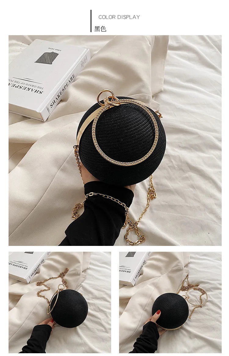 Circular Ring Portable Evening Bags Metal Sliver Round Ball Handbags