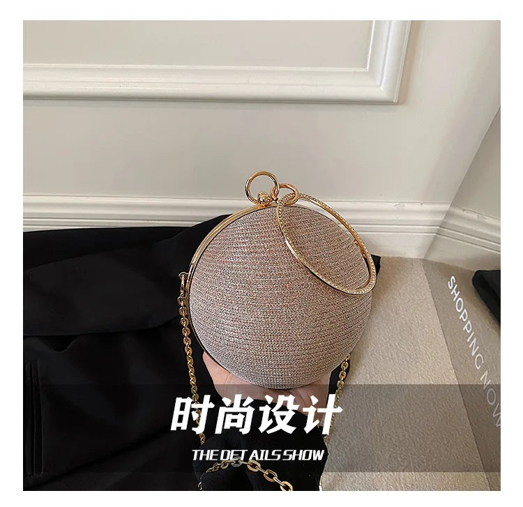 Circular Ring Portable Evening Bags Metal Sliver Round Ball Handbags