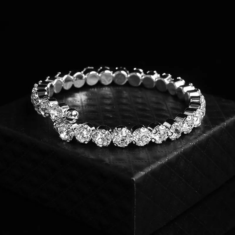 Luxury Round Crystal Jewelry Set for Women Charm Silver