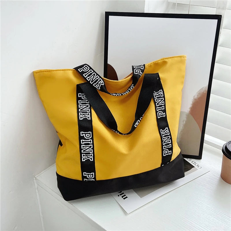 Colorblock Pink Letter Graphic Tote Handbags Woman