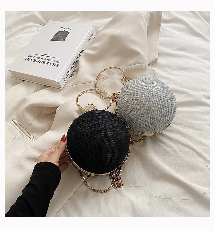 Circular Ring Portable Evening Bags Metal Sliver Round Ball Handbags