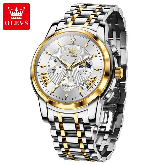 HAMAD Luxury Brand Quartz Watch for Men Waterpoof Chronograph Men's Wristwatch Auto Date Dual Calendar Moon Phase Man Watch New