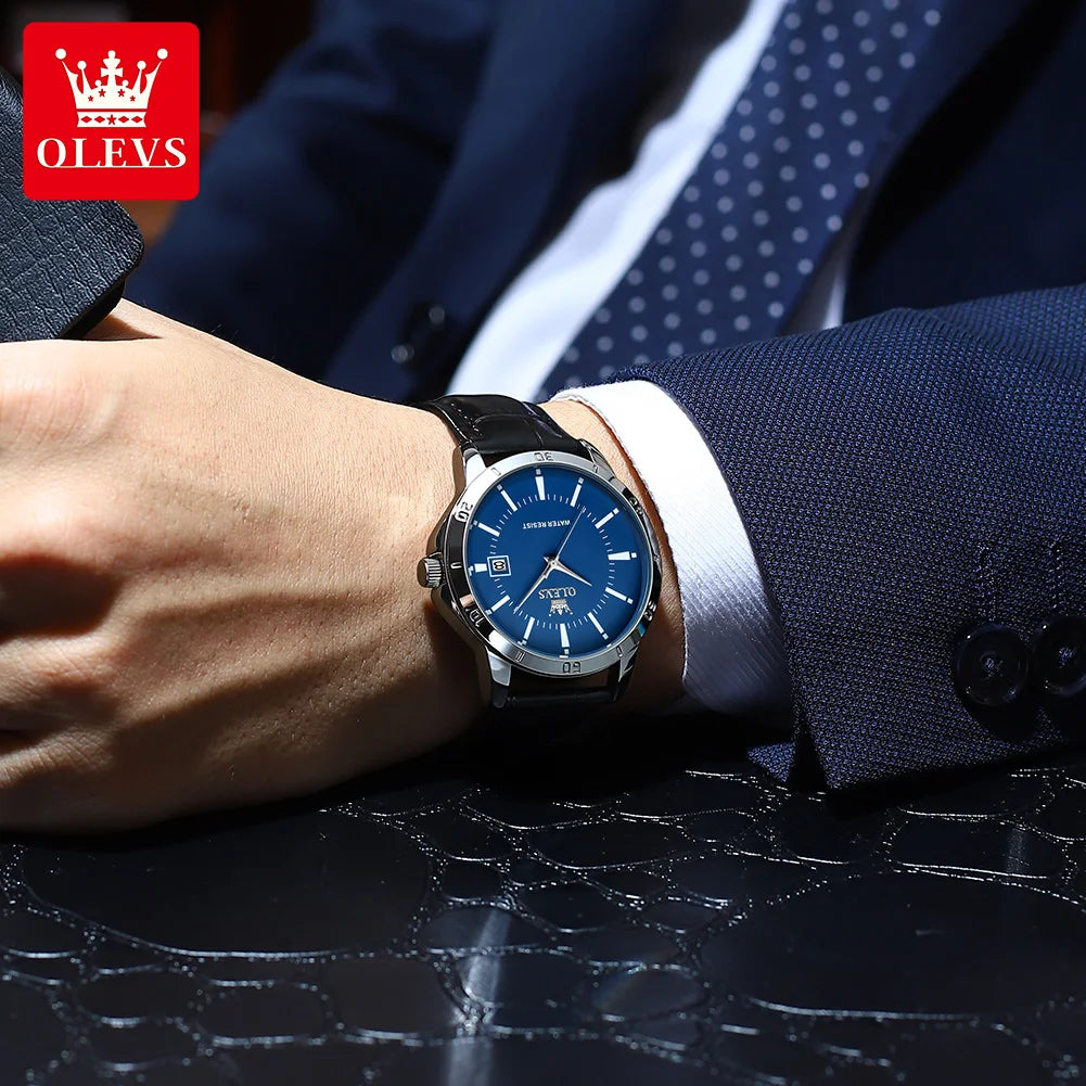 KUWAIT Classic Fashion Quartz Watch for Men Leather Strap Waterproof Watches Calendar Business Men's Wristwatch Exclusive