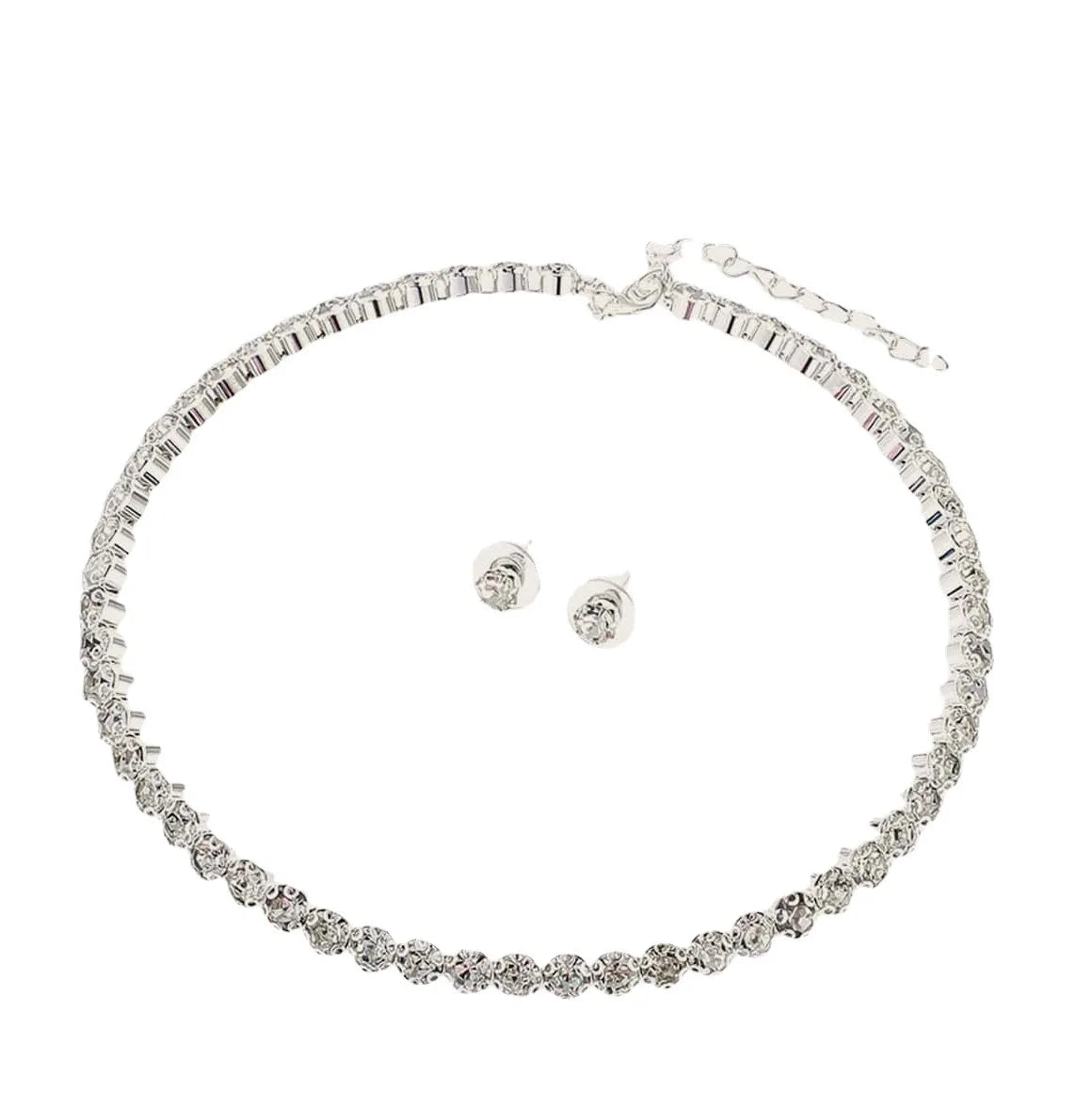 Luxury Round Crystal Jewelry Set for Women Charm Silver