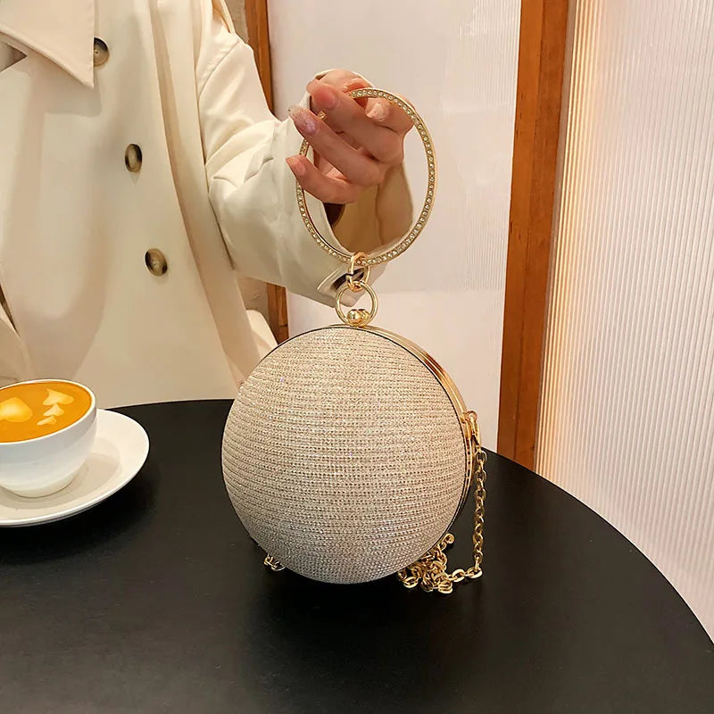 Circular Ring Portable Evening Bags Metal Sliver Round Ball Handbags