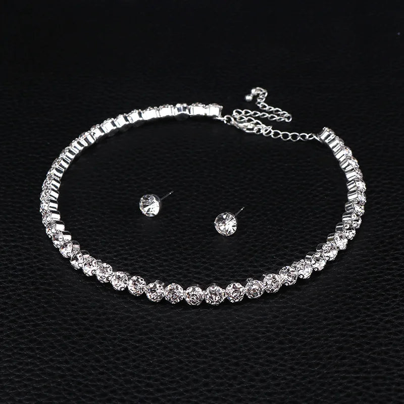 Luxury Round Crystal Jewelry Set for Women Charm Silver