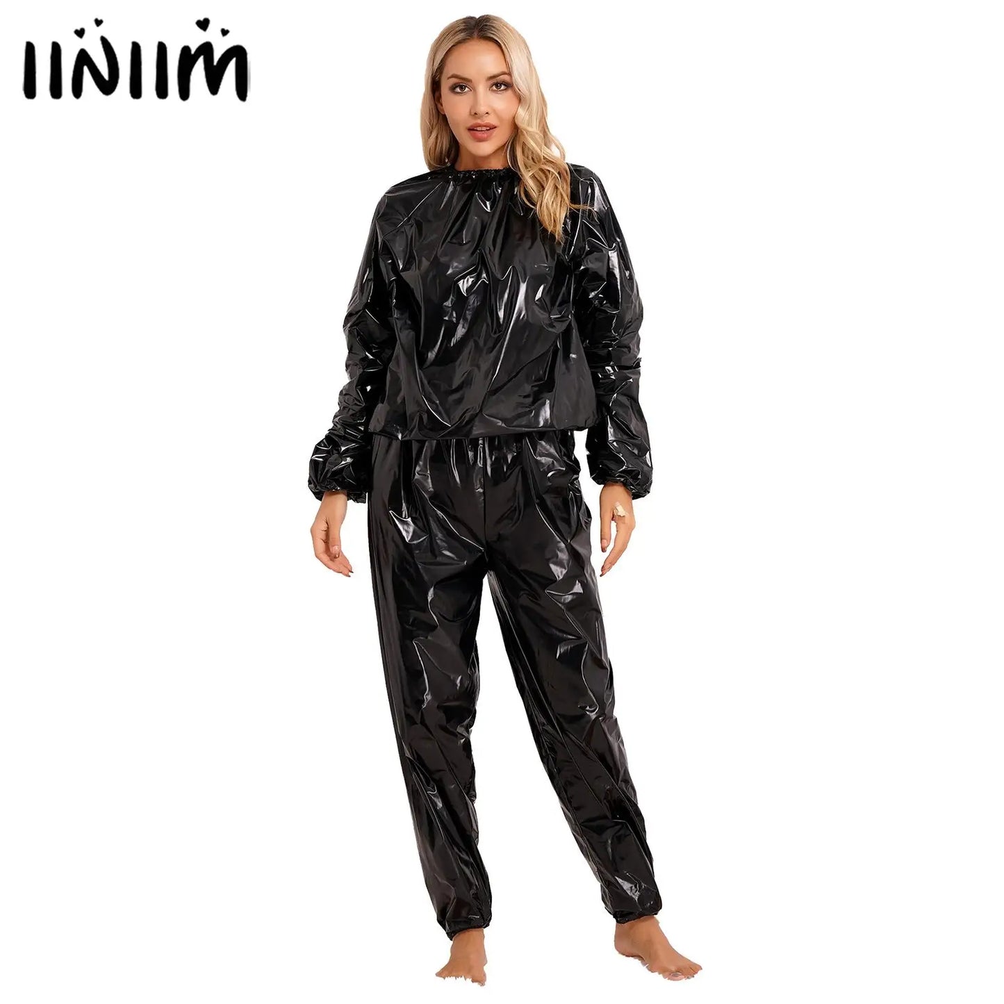 Men Women PVC Sauna Suit Long Sleeve Elastic