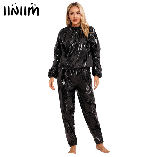 Men Women PVC Sauna Suit Long Sleeve Elastic