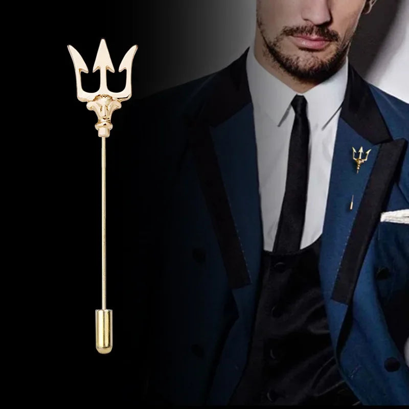 High-end Vintage Trident Brooch Metal Long Needle Lapel Pins