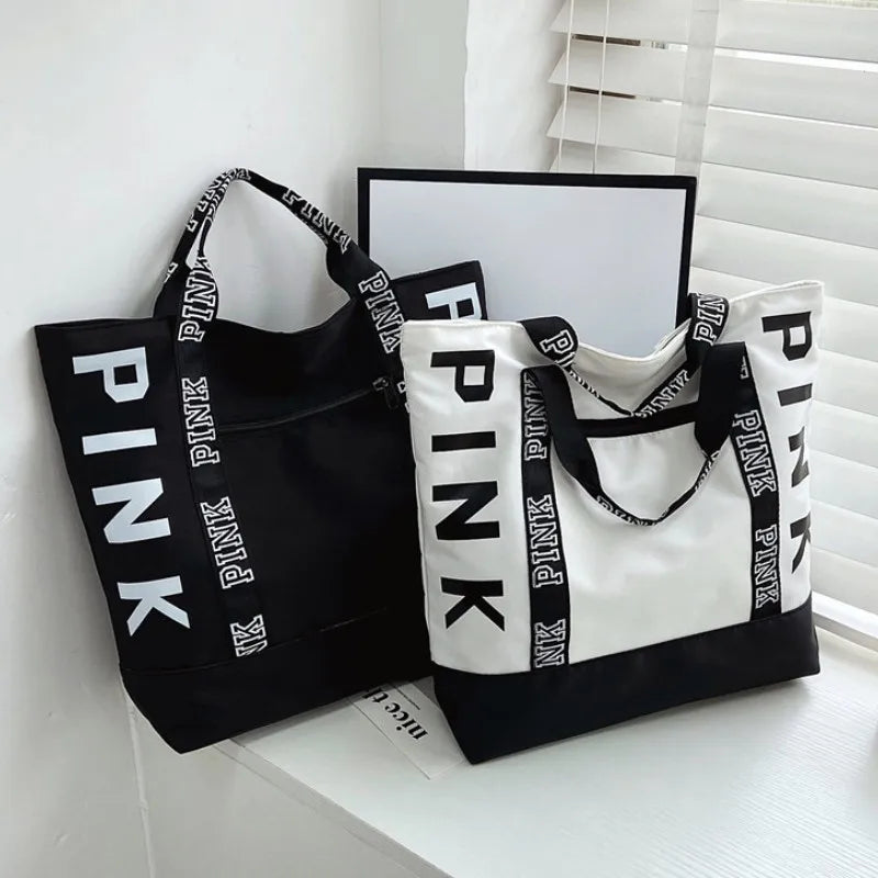 Colorblock Pink Letter Graphic Tote Handbags Woman