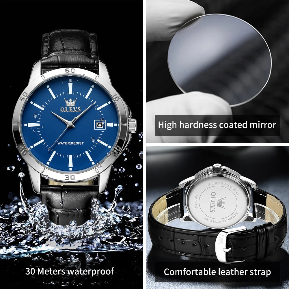 KUWAIT Classic Fashion Quartz Watch for Men Leather Strap Waterproof Watches Calendar Business Men's Wristwatch Exclusive