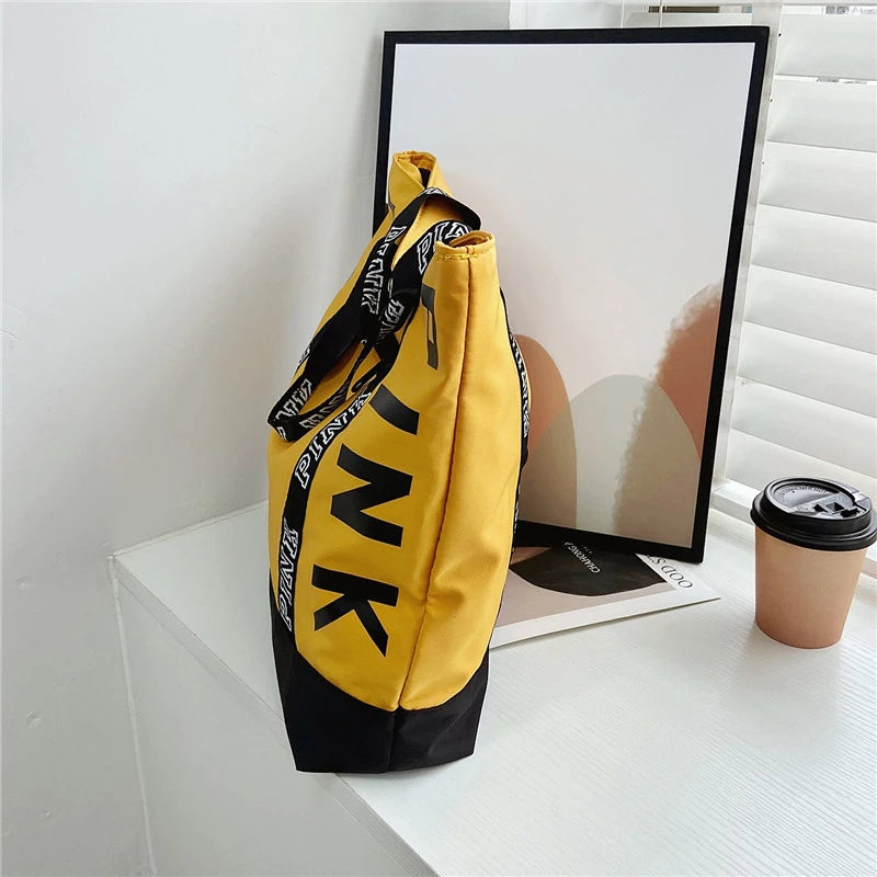 Colorblock Pink Letter Graphic Tote Handbags Woman