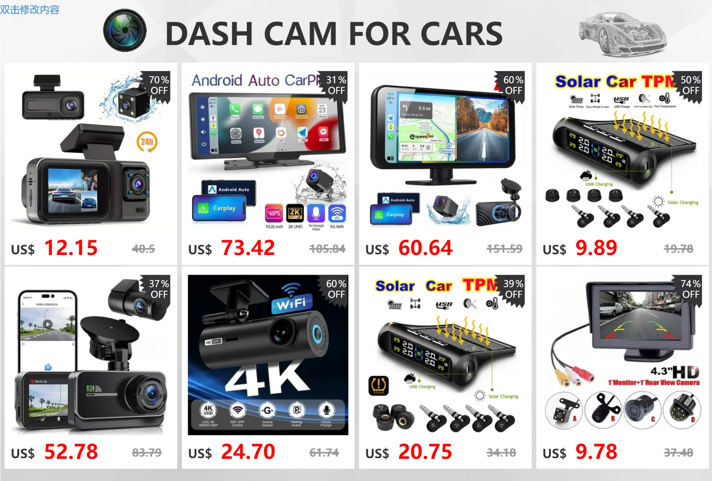 Dash Cam 3.16 Inch Dual Lens Dash Cam, Front Built-in Camera G Sensor HD Night Vision Wide Angle Car Accessories tools