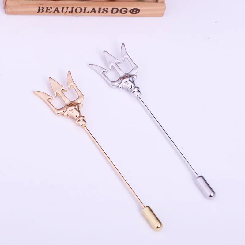 High-end Vintage Trident Brooch Metal Long Needle Lapel Pins