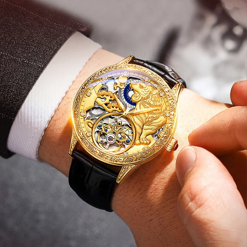 Tokyo Men's Mechanical Watch Fashion Top Brand Luxury Golden Tiger Watches Automatic Skeleton Male Clock Montre Homme