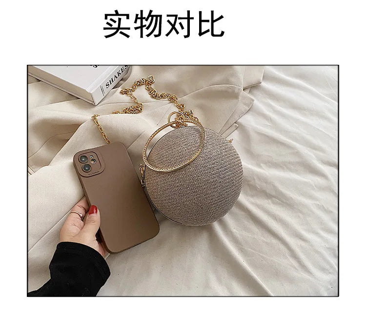 Circular Ring Portable Evening Bags Metal Sliver Round Ball Handbags