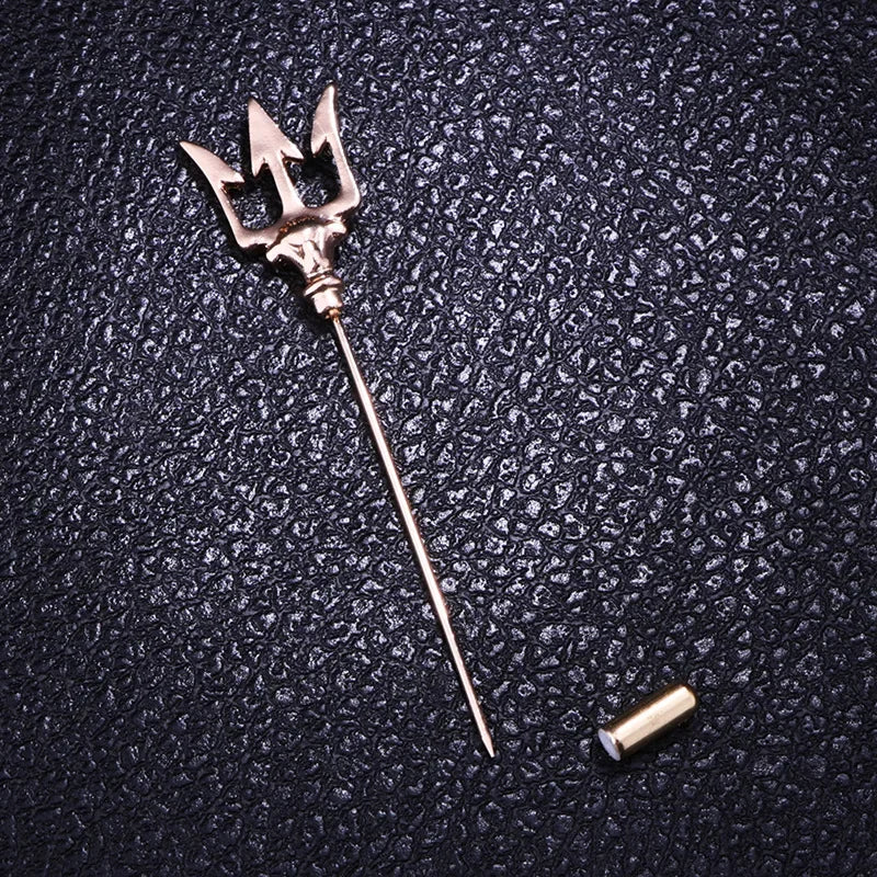 High-end Vintage Trident Brooch Metal Long Needle Lapel Pins