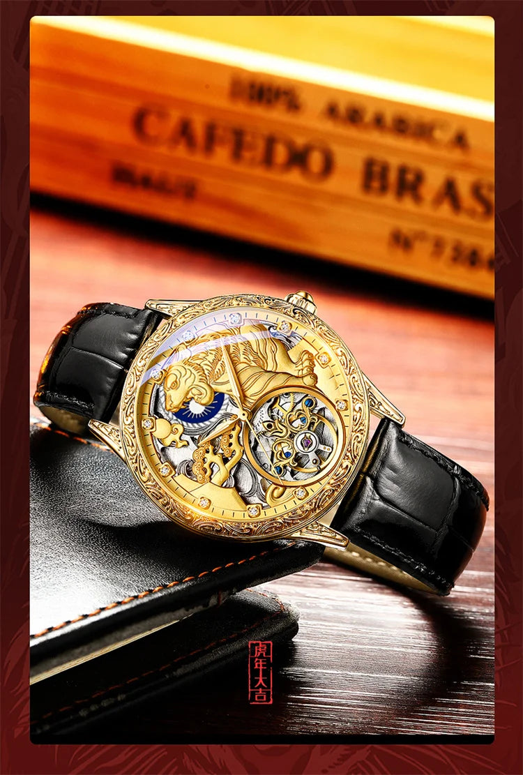 Tokyo Men's Mechanical Watch Fashion Top Brand Luxury Golden Tiger Watches Automatic Skeleton Male Clock Montre Homme