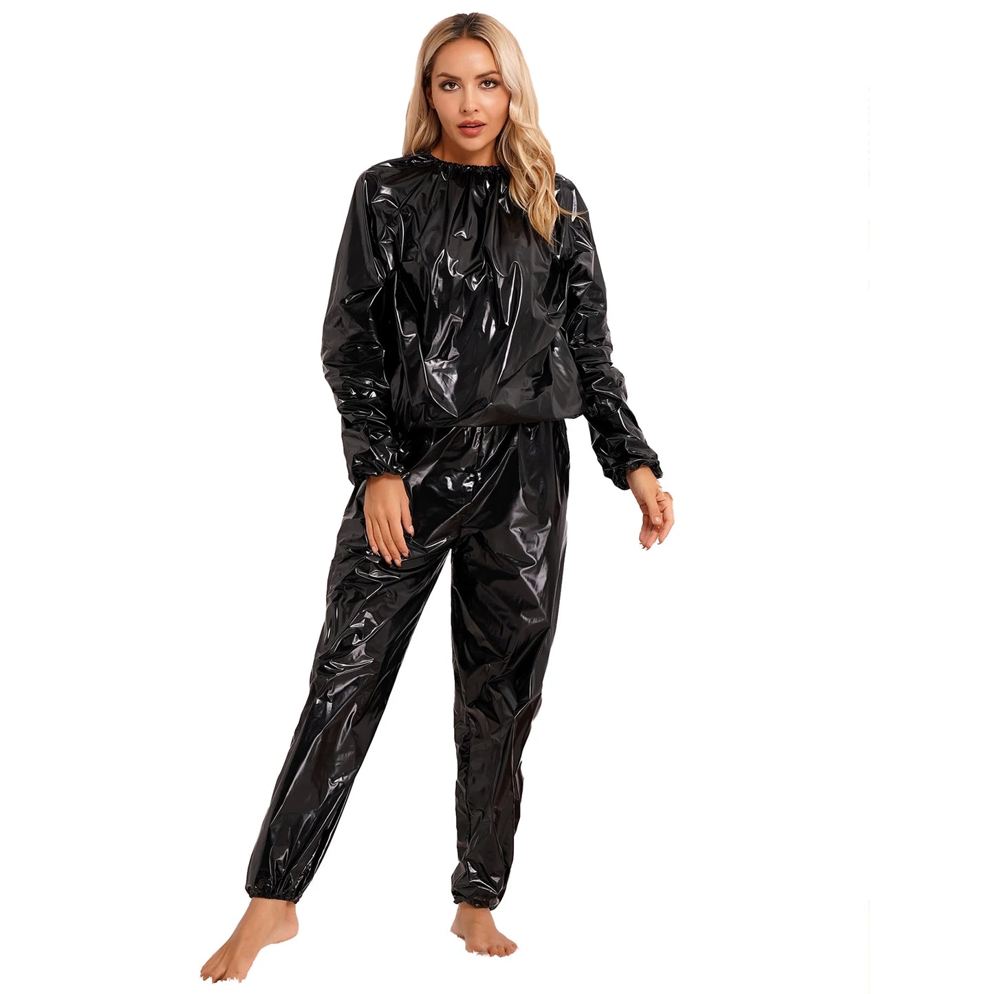 Men Women PVC Sauna Suit Long Sleeve Elastic