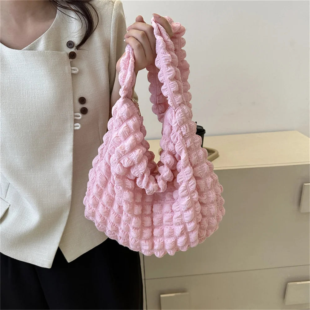 Crossbody Bag With Pleated Design Embroidered Plaid Shoulder Bag