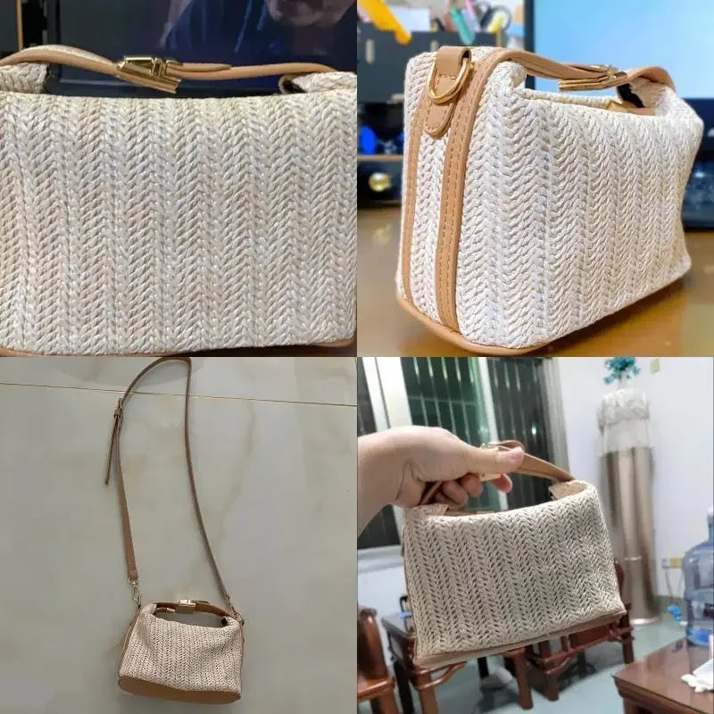 Woven Bucket Bag Summer Small Straw Handbags Large Capacity