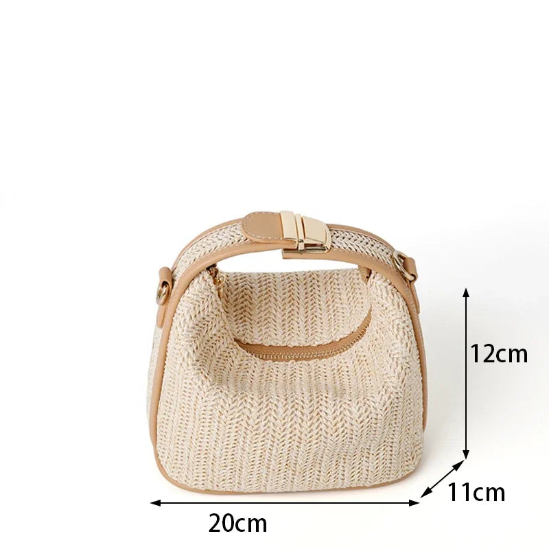 Woven Bucket Bag Summer Small Straw Handbags Large Capacity