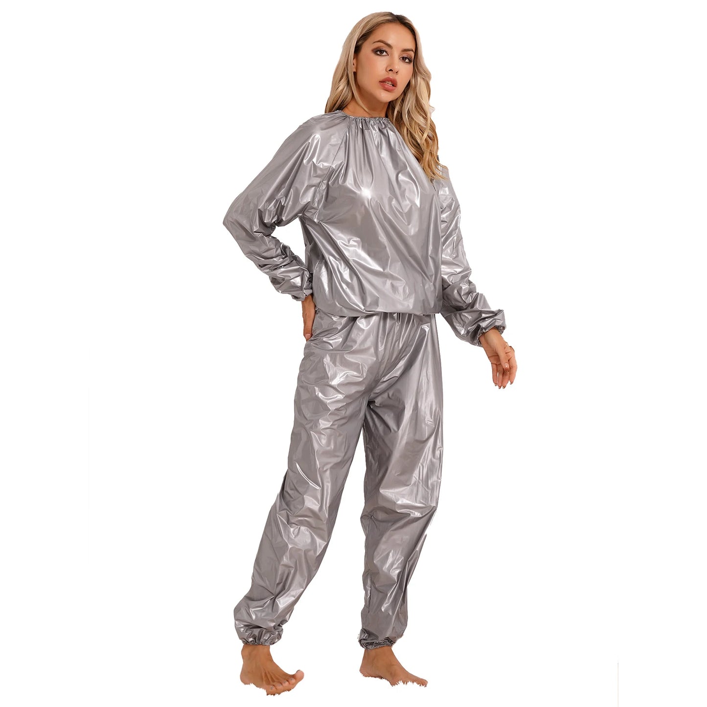 Men Women PVC Sauna Suit Long Sleeve Elastic