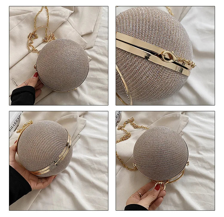 Circular Ring Portable Evening Bags Metal Sliver Round Ball Handbags