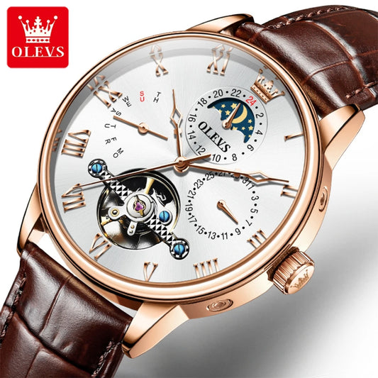 RIYADH Business Mechanical Watch Gift Round-dial Genuine Leather Watchband Week Display Calendar