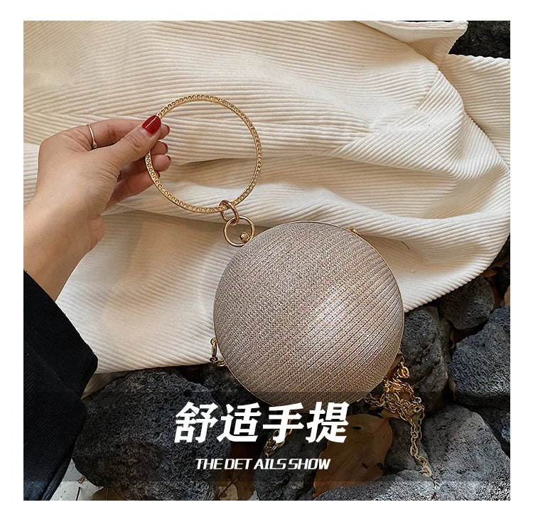 Circular Ring Portable Evening Bags Metal Sliver Round Ball Handbags