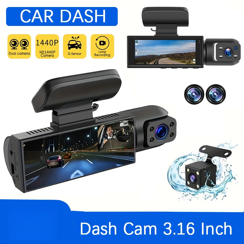 Dash Cam 3.16 Inch Dual Lens Dash Cam, Front Built-in Camera G Sensor HD Night Vision Wide Angle Car Accessories tools