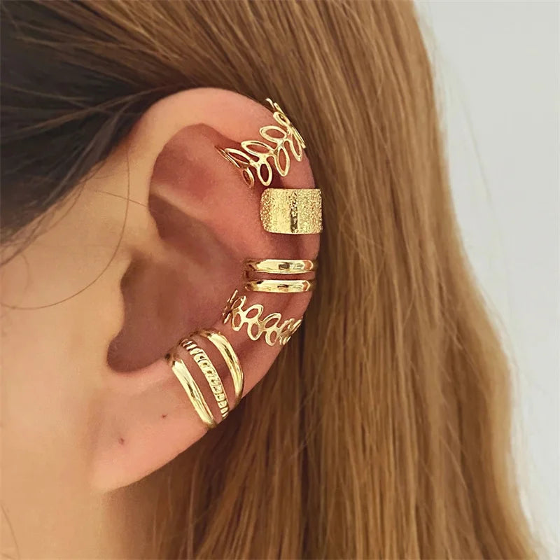 Gold Silver Color Leaves Clip Earrings for Women