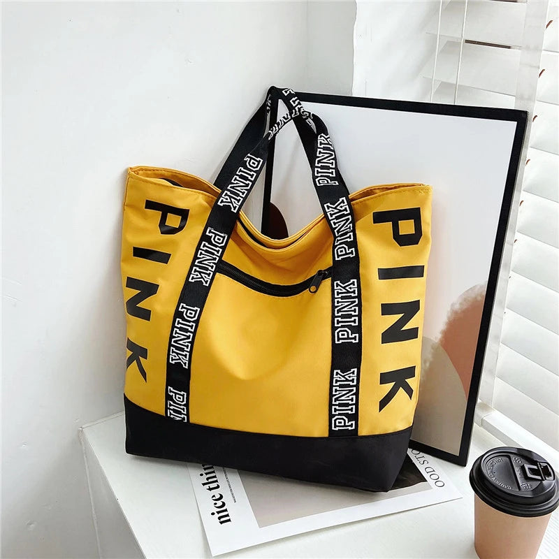 Colorblock Pink Letter Graphic Tote Handbags Woman