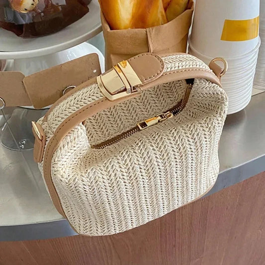 Woven Bucket Bag Summer Small Straw Handbags Large Capacity