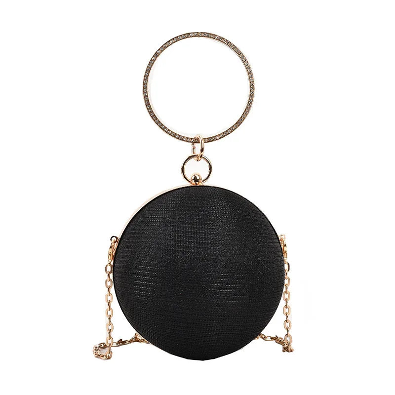 Circular Ring Portable Evening Bags Metal Sliver Round Ball Handbags