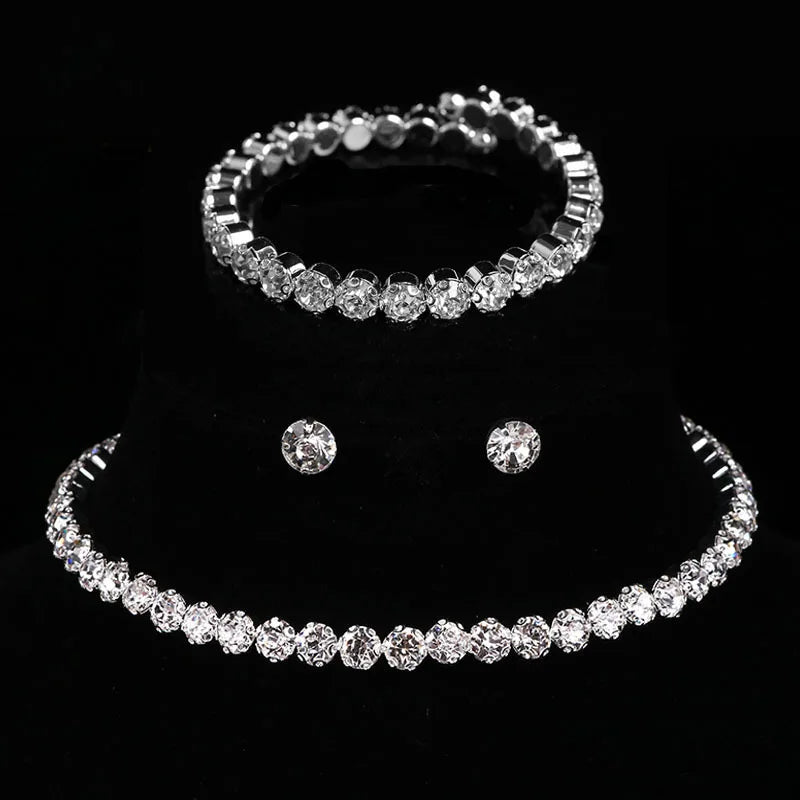 Luxury Round Crystal Jewelry Set for Women Charm Silver