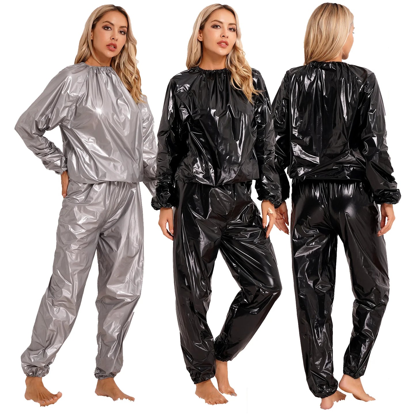 Men Women PVC Sauna Suit Long Sleeve Elastic