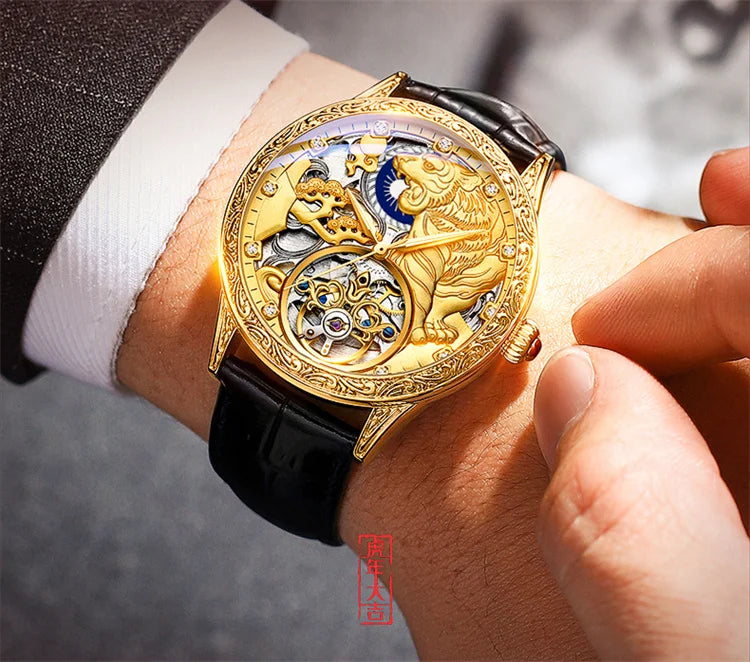 Tokyo Men's Mechanical Watch Fashion Top Brand Luxury Golden Tiger Watches Automatic Skeleton Male Clock Montre Homme