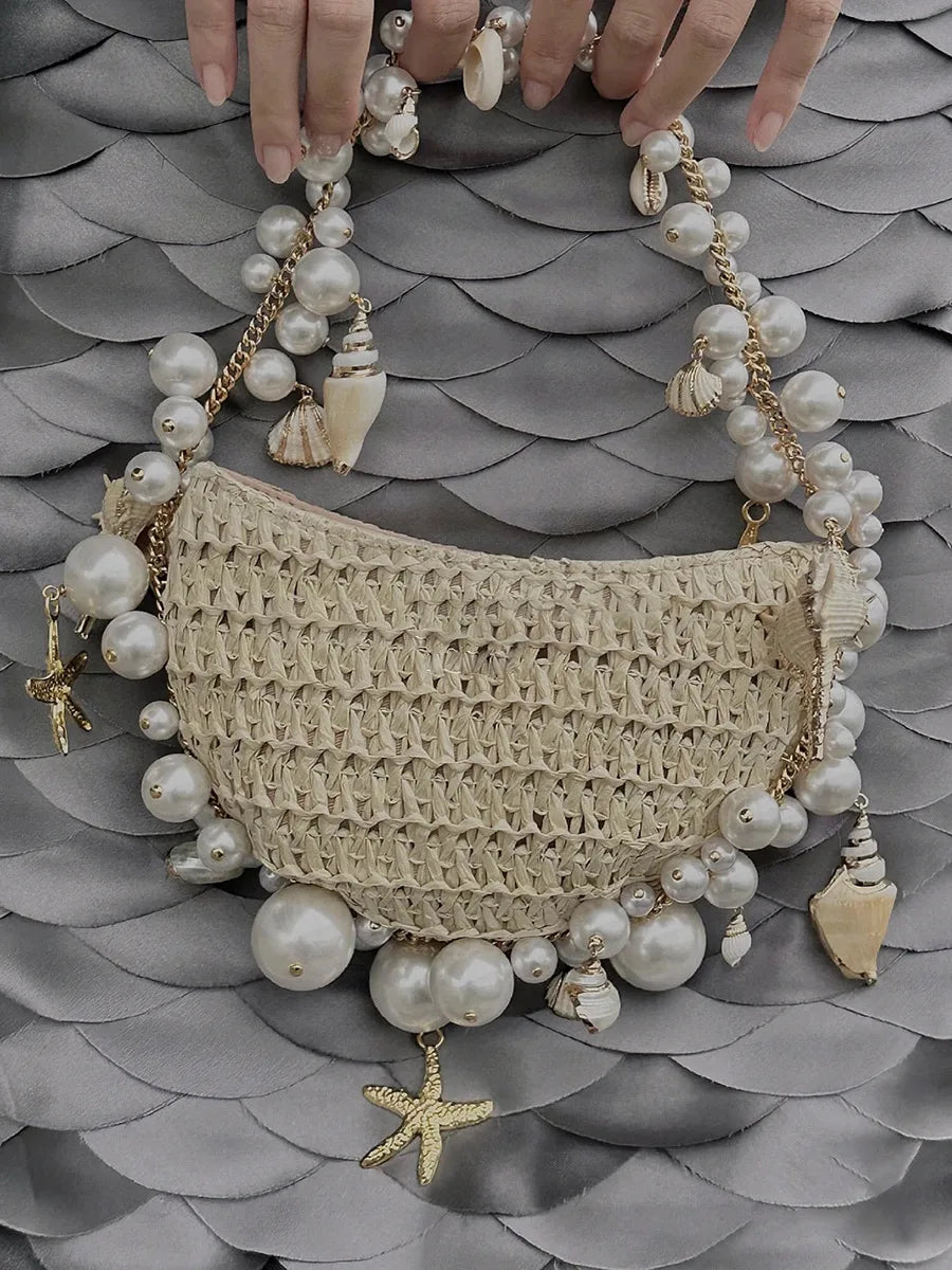 Pearl Conch Grass Woven Bag Handheld Beach Vacation Women's Bag