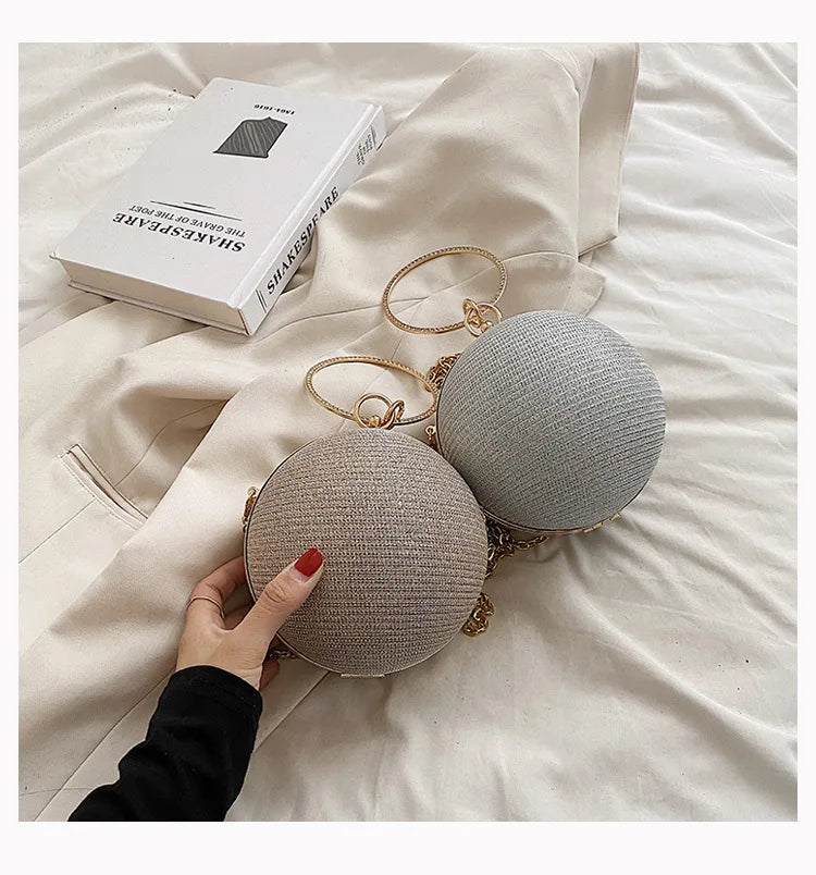 Circular Ring Portable Evening Bags Metal Sliver Round Ball Handbags