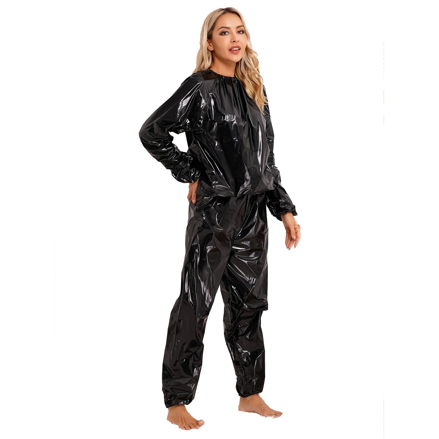 Men Women PVC Sauna Suit Long Sleeve Elastic